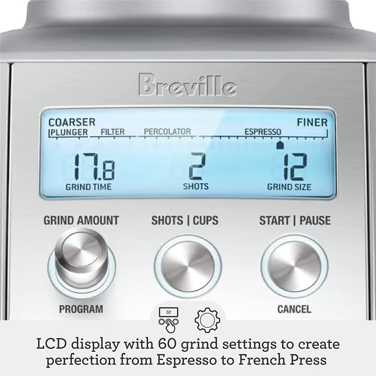 Smart Grinder Pro Coffee Bean Grinder, Brushed Stainless Steel, BCG820BSS, 2.3