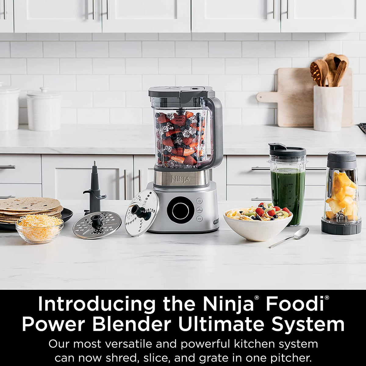 Ninja SS401 Foodi Power Blender Ultimate System with 72 Oz Blending & Food Processing Pitcher, XL Smoothie Bowl Maker and Nutrient Extractor* & 7 Functions, Silver