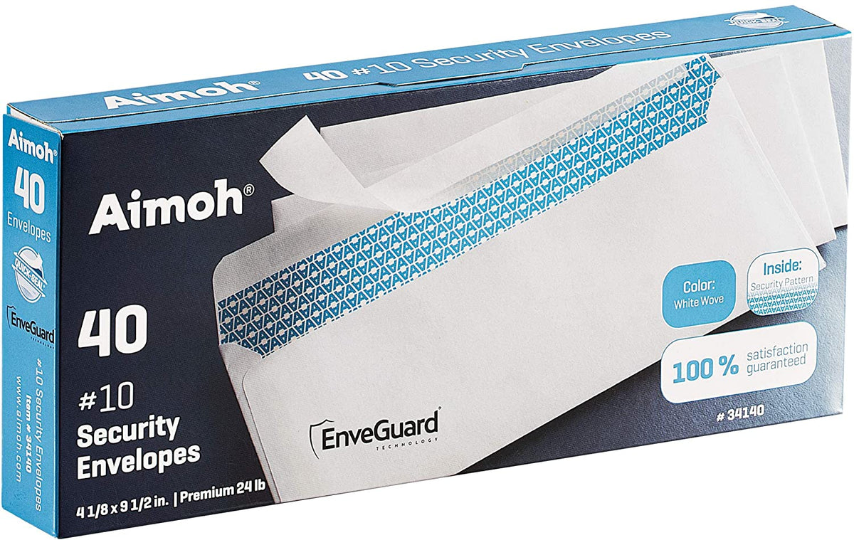 40#10 Security Tinted Self-Seal Envelopes - No Window, Enveguard, Size 4-1/8 X 9-1/2 Inches - White - 24 LB - 40 Count (34140)