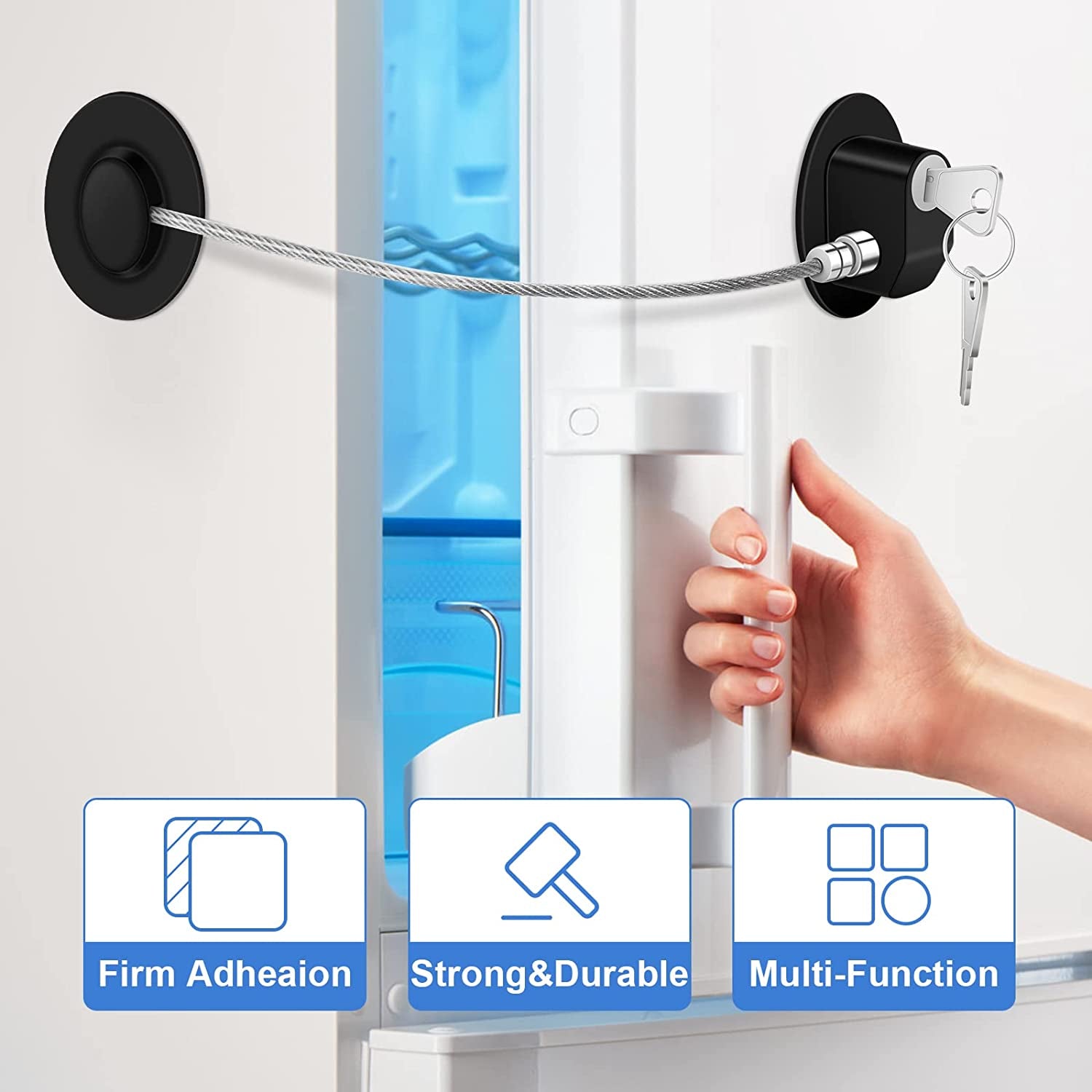2 Pcs Fridge Lock, Refrigerator Lock for Children, Mini Fridge Locks for Kids, Freezer Lock, Used in Refrigerator Door, Cabinets, Drawers, Toilet Seat (Pads Size: 2.1 X 1.5 In)
