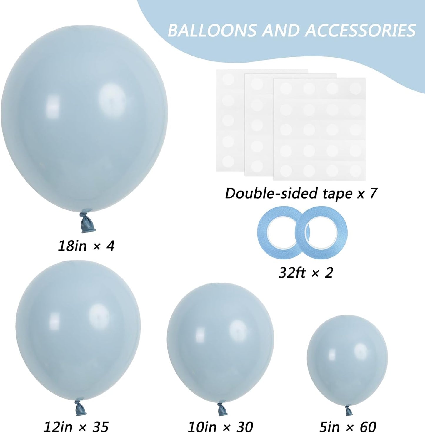 129Pcs Dusty Blue Balloons Different Sizes 18 12 10 5 Inch Latex Haze Blue Balloon Garland Arch for Party Decoration Birthday Wedding Engagements Anniversary Baby Shower Party Supplies