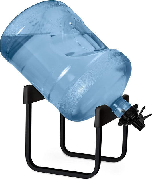Stainless Steel 3-5 Gallon Water Jug Stand and 2 Dispenser Valves, Rust-Resistant Non Slip Water Stand with BPA Free Fast Flow Water Spout Fits Both 48Mm and 55Mm Bottles 2 CAPS Included (Black)
