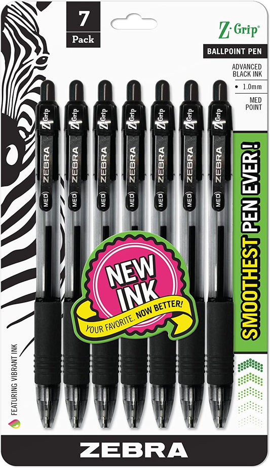 Zebra Z-Grip RT BP Pen, Black, 7 Pack (22271)