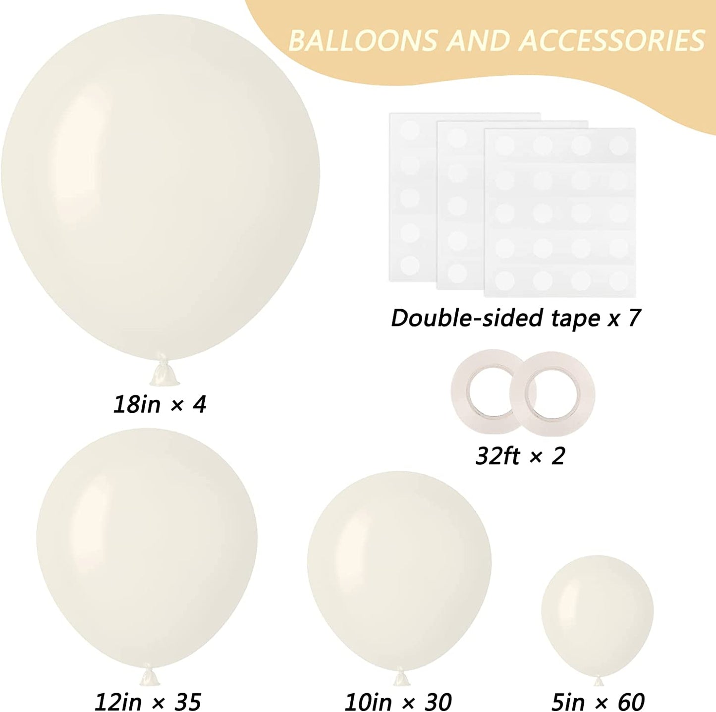 129Pcs Sand White Balloons Different Sizes 18 12 10 5 Inches for Garland Arch, Premium White Latex Balloons for Birthday Party Graduation Wedding Anniversary Baby Shower Party Decoration