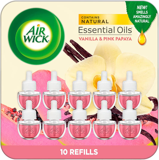Plug in Scented Oil Refill, 10Ct, Vanilla and Pink Papaya, Air Freshener, Essential Oils