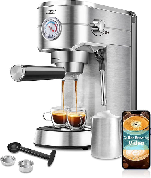 20 Bar Compact Professional Espresso Coffee Machine with Milk Frother/Steam Wand for Espresso, Latte and Cappuccino, Stainless Steel, 35 Oz Removable Water Tank