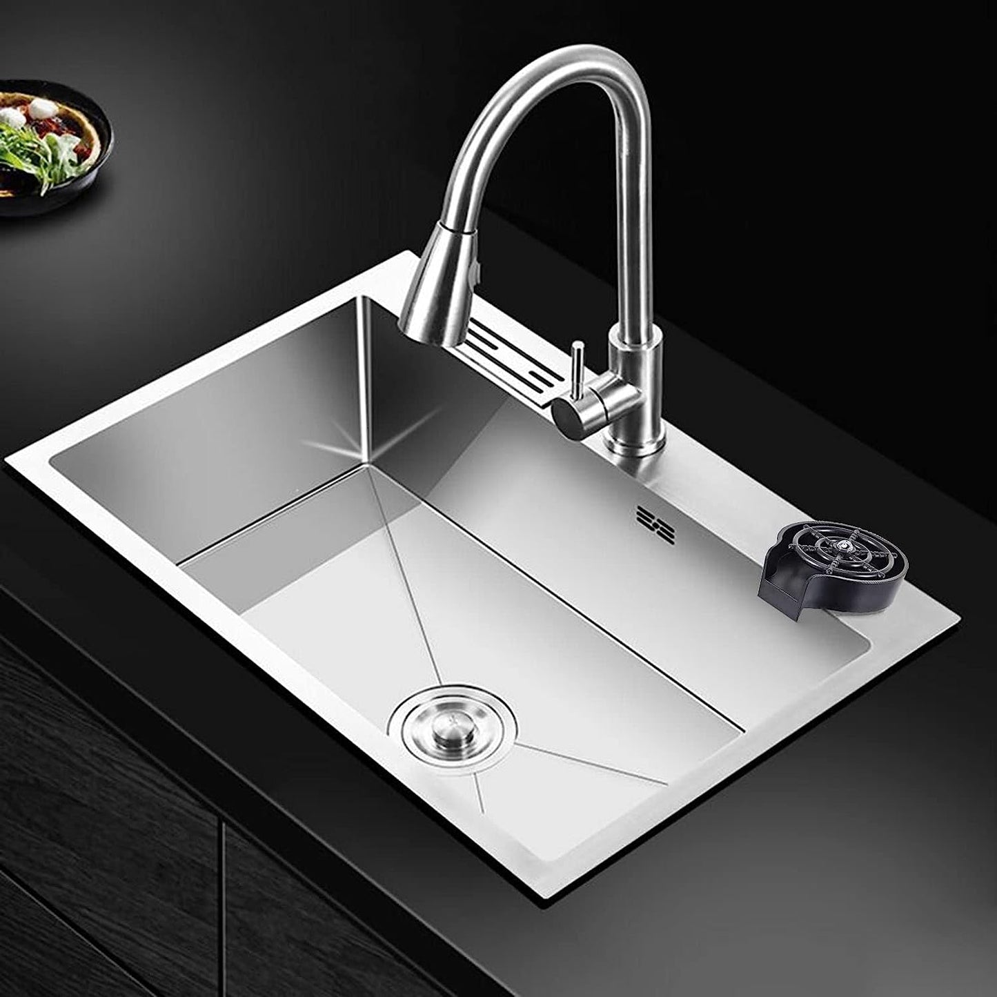 Sink Glass Cup Washer, Kitchen Sink Glass Cleaning Spray Accessories, Faucet Glass Washer Cleaner Accessories，Automatic Kitchen Sink Rinser,Baby Bottles、Quick Rinse for Cups(Black)