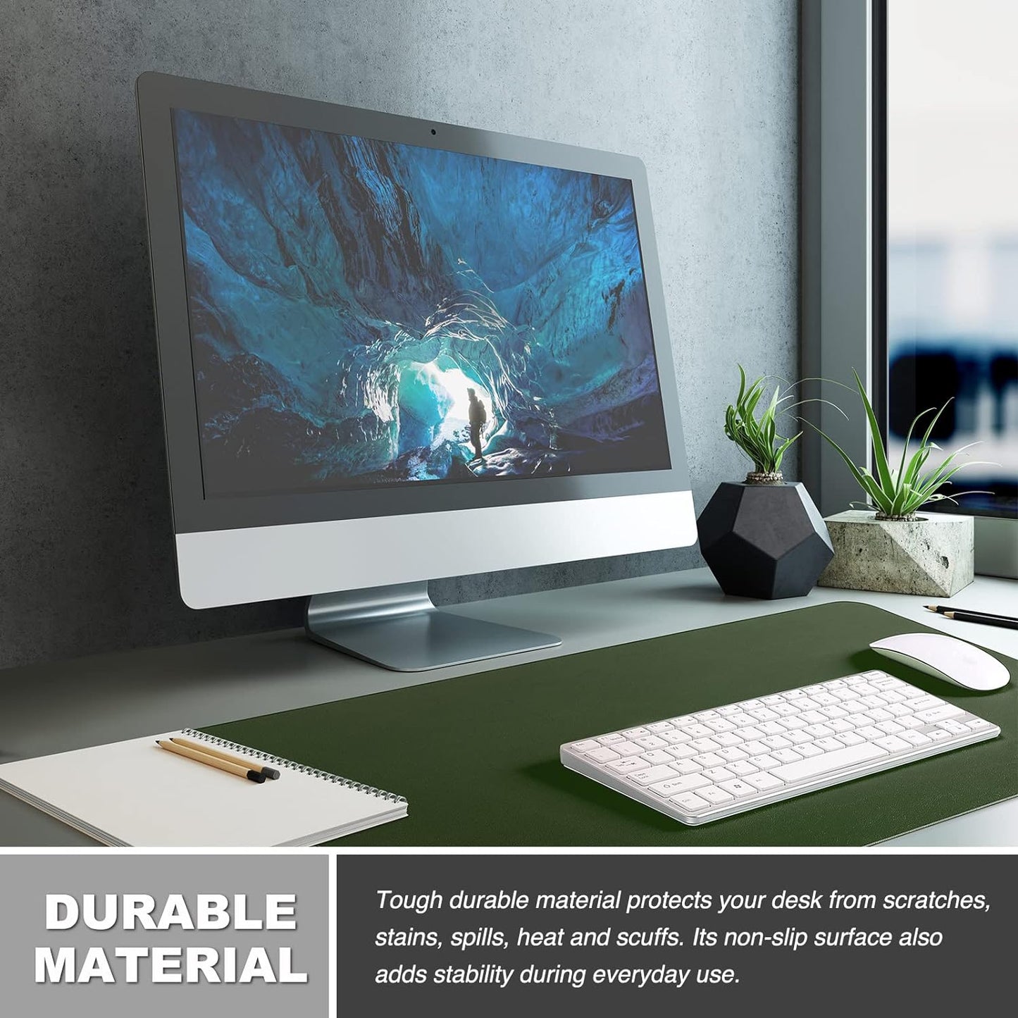 Waterproof Desk Mat, Mouse Pad for Desktop, Keyboard and Mouse, Leather Desk Pad Protector for Office and Home (Dark Green, 31.5" X 15.7")