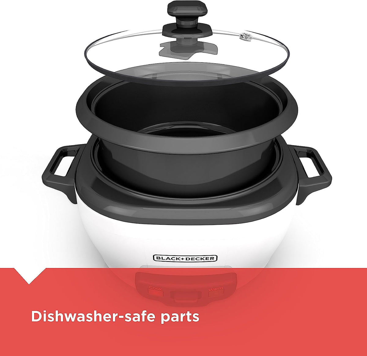 BLACK+DECKER Rice Cooker 3 Cups Cooked (1.5 Cups Uncooked) with Steaming Basket, Removable Non-Stick Bowl, White