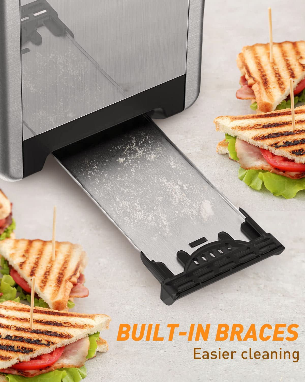 2 Slice Toaster - Stainless Steel Wide Slot Toasters 6 Shade Settings Defrost/Bagel/Cancel with Drop-Down Crumb Tray, Compact Countertop Toaster for Artisan Bread, Muffin, Croissant, Bagel, Waffles