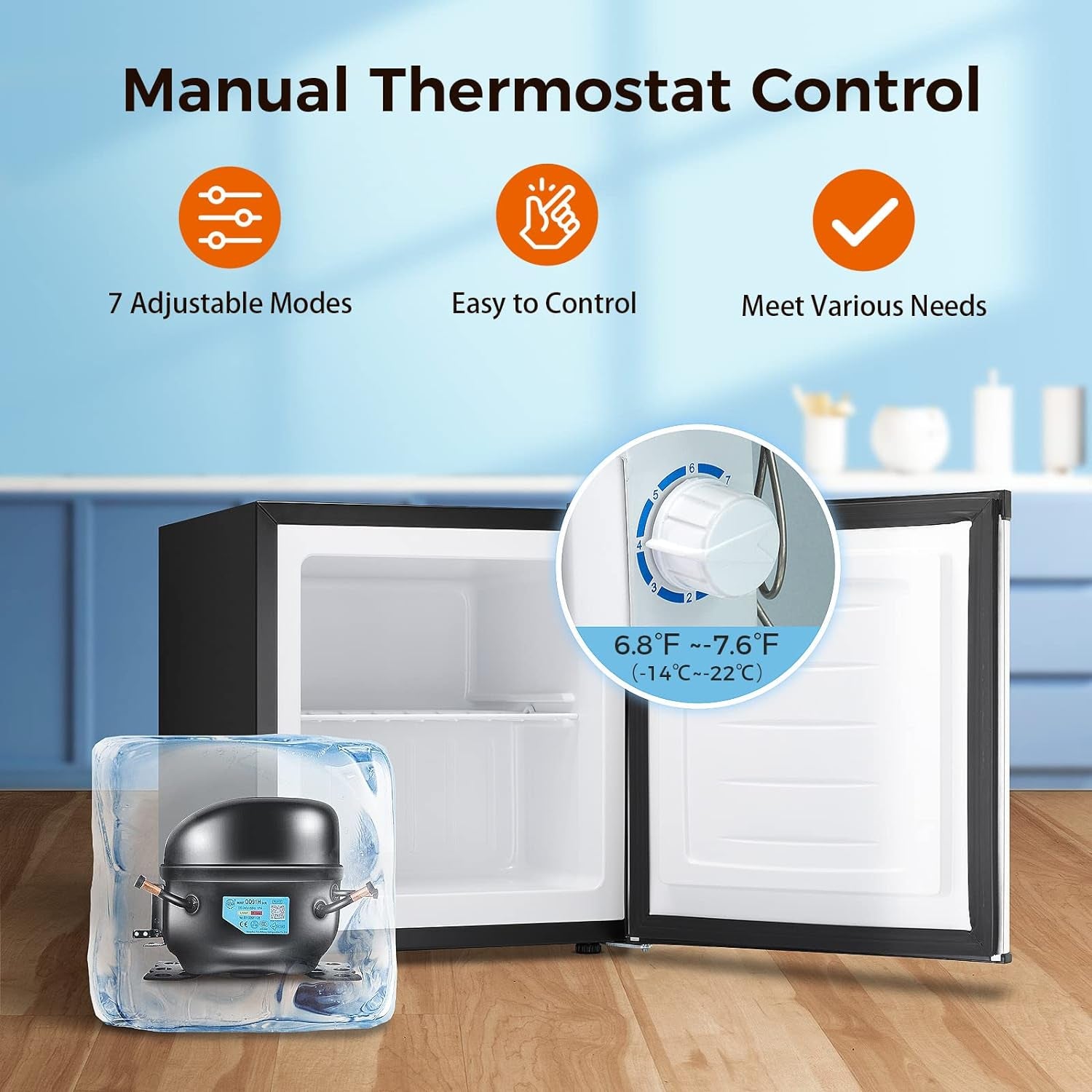 1.1 Cu.Ft Compact Upright Freezer with Reversible Single Door,Removable Shelves Free Standing Mini Freezer with Adjustable Thermostat for Home/Kitchen/Office