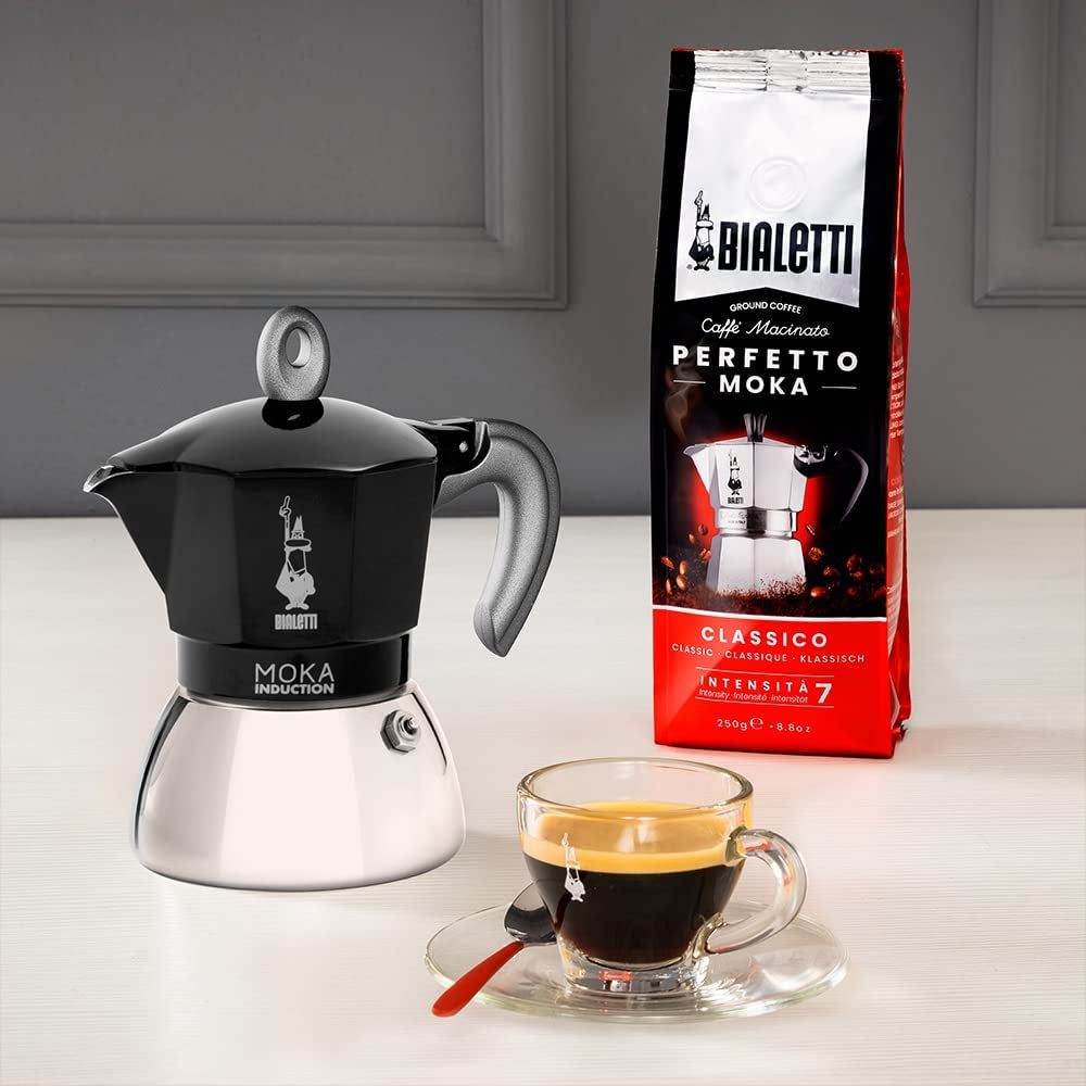 - Moka Induction, Moka Pot, Suitable for All Types of Hobs, 2 Cups Espresso (2.8 Oz), 90 Milliliters,Black