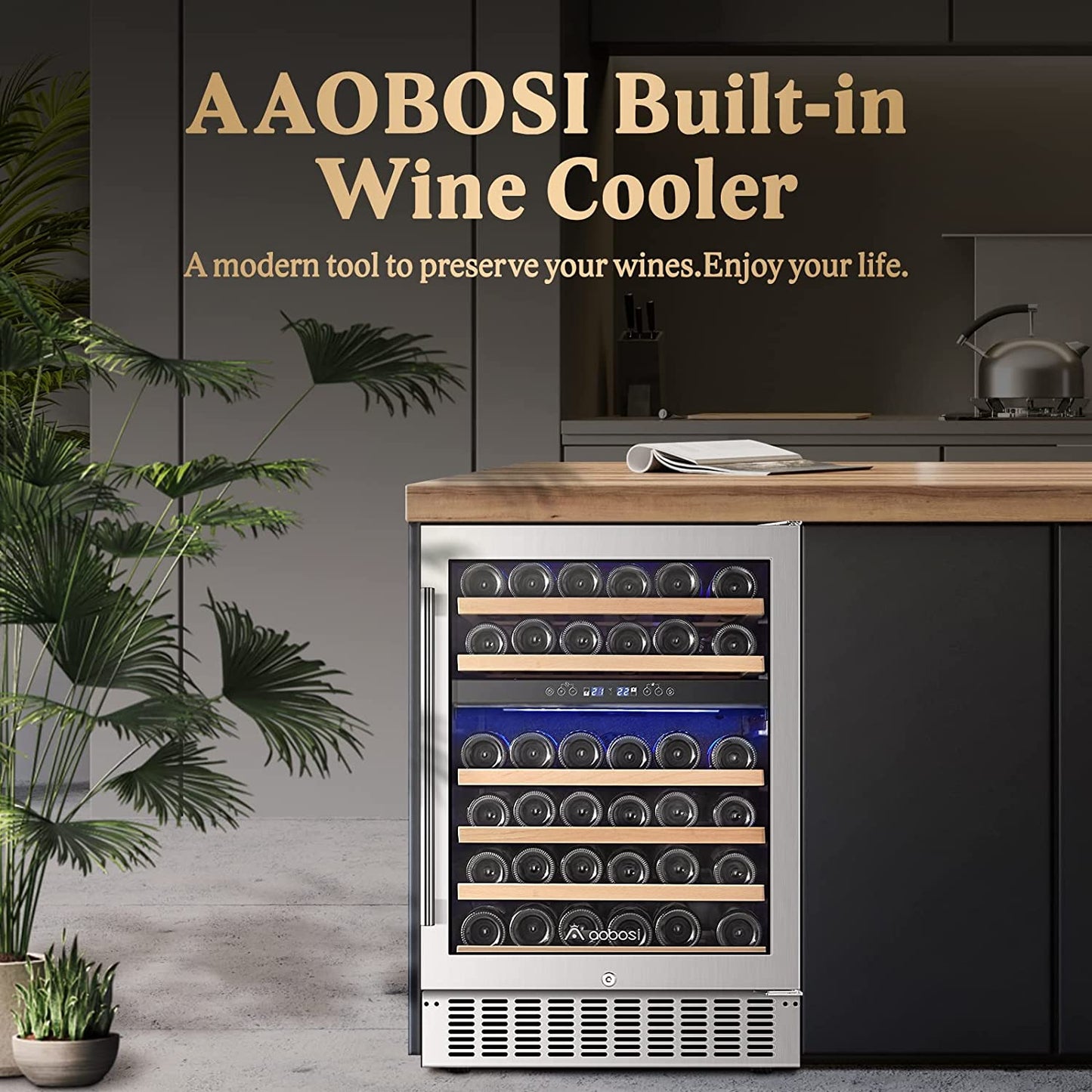 【Upgraded】 24 Inch Dual Zone Wine Cooler 46 Bottle Freestanding and Built in Wine Refrigerator with Advanced Cooling System, Quiet Operation, Blue Interior Light | Easily Store Larger Bottles