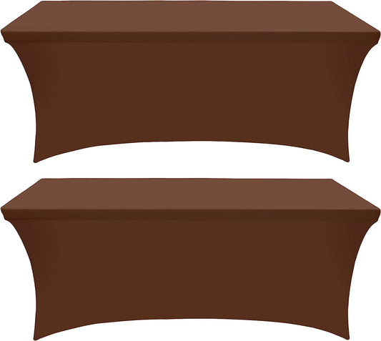 Spandex Tablecloth 2 Pack [6FT, Light Coffee] Tight, Fitted, Washable and Wrinkle Resistant Stretch Rectangular Patio Table Cover for Event, Wedding & Parties [72Lx30Wx30H Inch]