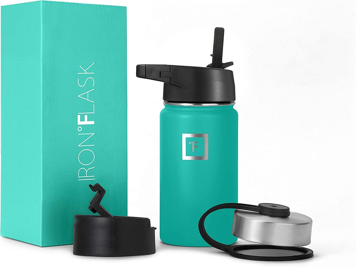 Sports Water Bottle - 14 Oz 3 Lids (Straw Lid), Leak Proof - Stainless Steel Gym & Sport Bottles for Men, Women & Kids - Double Walled, Insulated Thermos, Metal Canteen