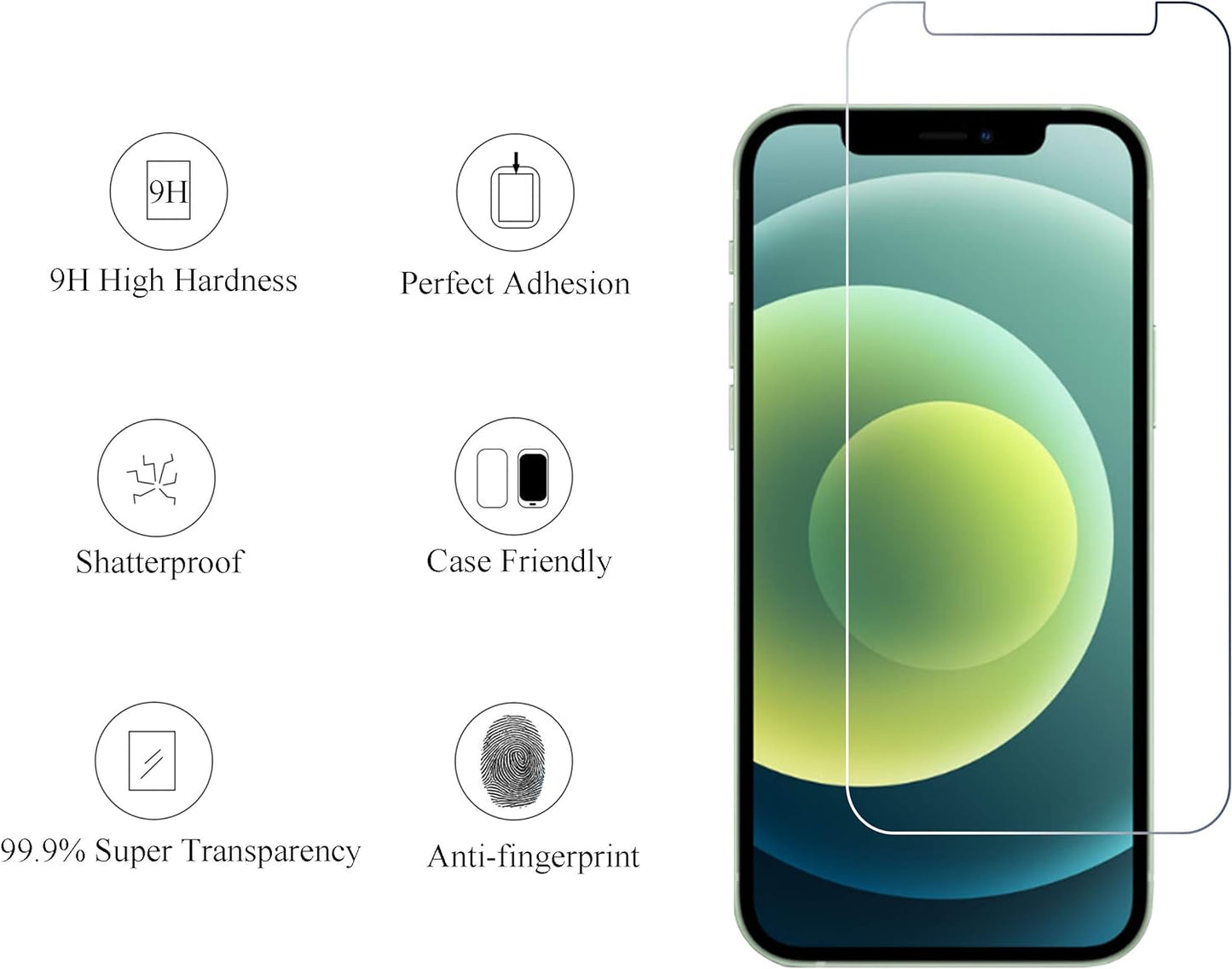 2 Pack Screen Protector for Iphone 12 Mini [5.4 Inch] with 2 Pack Tempered Glass Camera Lens Protector,Tempered Glass Film,[9H Hardness]-Hd