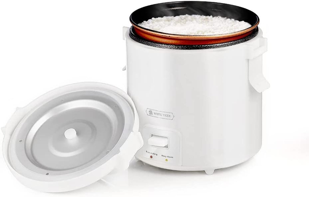 1.0L Mini Rice Cooker, 2 Cups Uncooked WHITE TIGER Portable Travel Steamer Small,15 Minutes Fast Cooking, Removable Non-Stick Pot, Keep Warm, Suitable for 1-2 People - for Cooking Soup, Rice, Stews & Oatmeal