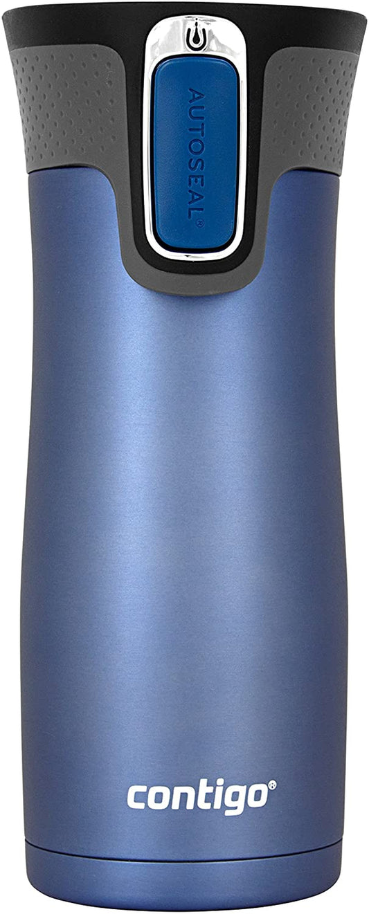 West Loop Vacuum-Insulated Stainless Steel Thermal Travel Mug with Autoseal Spill-Proof Lid, Reusable Coffee Cup or Water Bottle, Keeps Drinks Hot or Cold for Hours, 16Oz Matte Monaco Blue