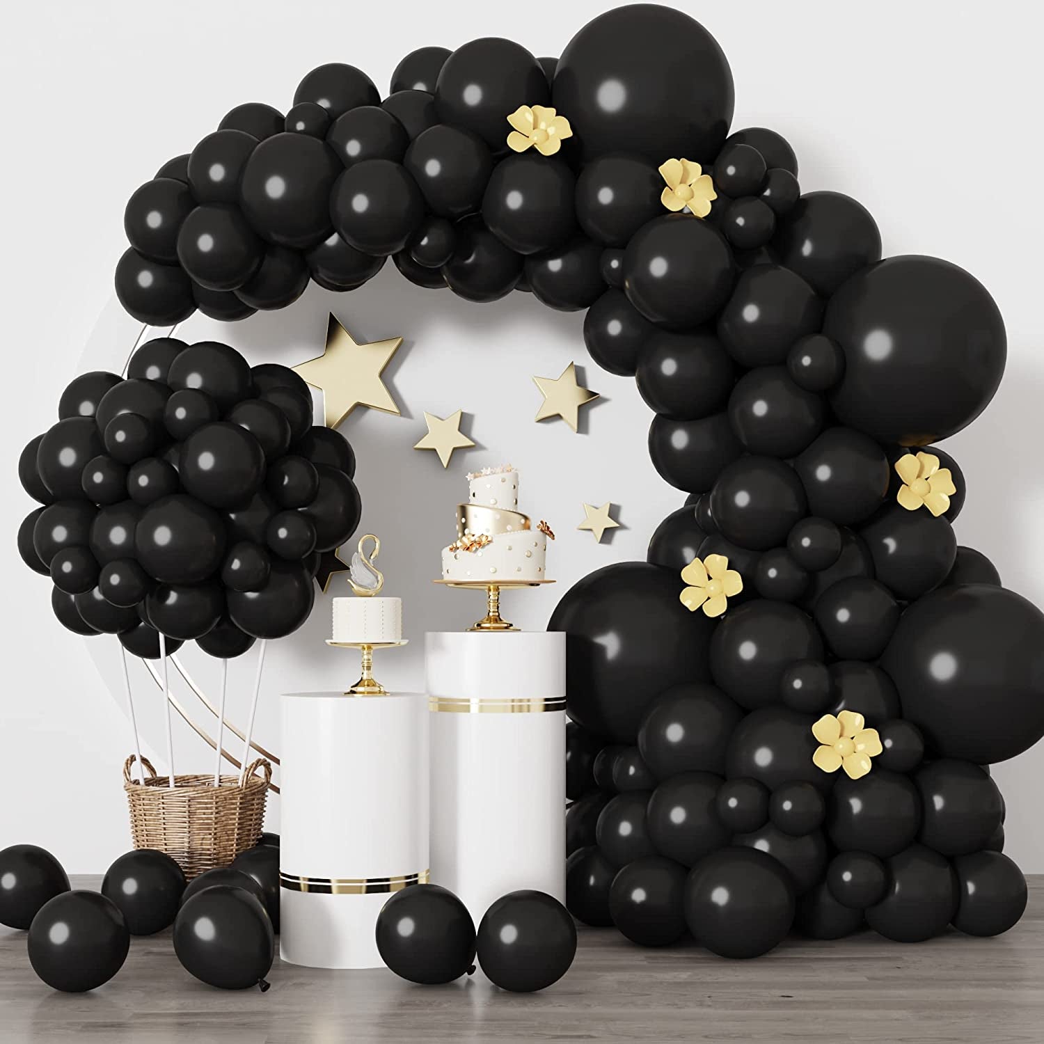 129Pcs Black Balloons Latex Balloons Different Sizes 18 12 10 5 Inch Party Balloon Kit for Birthday Party Graduation Baby Shower Wedding Holiday Balloon Decoration