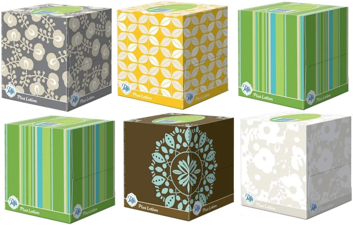 plus Lotion Facial Tissues, Cube, 6 Boxes (56 Count Each)