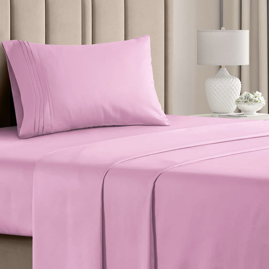 Twin XL Size 3 Piece Bedding Sheet Set - Breathable & Cooling Bed Sheets - Hotel Luxury Bed Sheets for Women & Men - Deep Pockets, Easy-Fit - Soft & Wrinkle Free - Home Decor - Light Pink Oeko-Tex Set