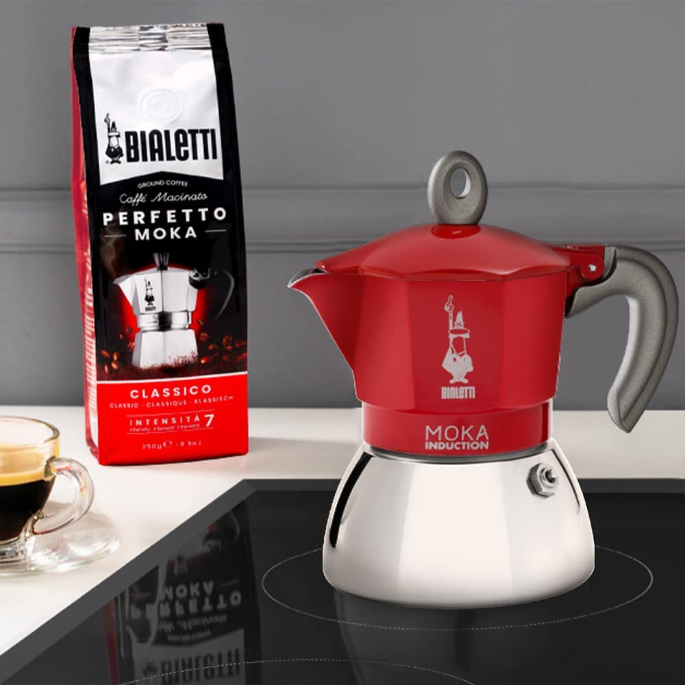 - Moka Induction, Moka Pot, Suitable for All Types of Hobs, 4 Cups Espresso (5.7 Oz), Red