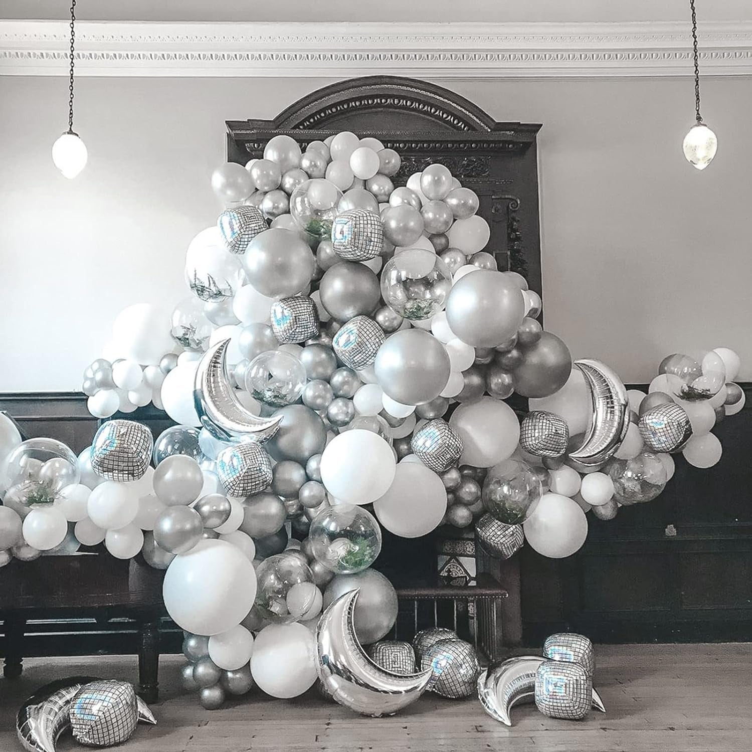 129Pcs Metallic Silver Balloons Latex Balloons Different Sizes 18 12 10 5 Inches Party Balloon Kit for Birthday Party Graduation Baby Shower Wedding Holiday Easter Decoration