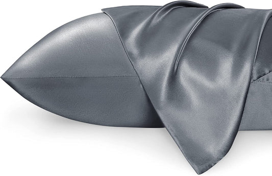 Satin Pillowcase Standard Set of 2 - Space Grey Silky Pillow Cases for Hair and Skin 20X26 Inches, Pillow Covers with Envelope Closure, Similar to Silk Pillow Cases, Gifts for Women Men