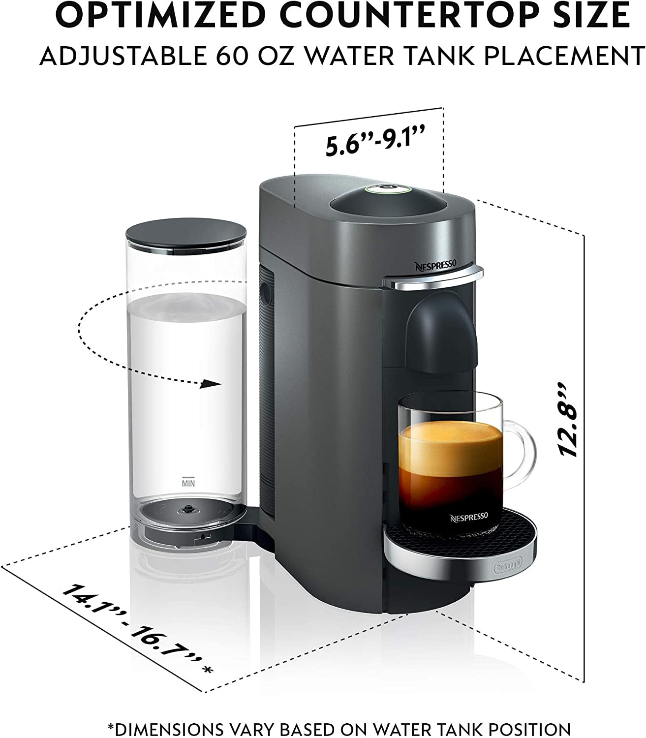 Vertuoplus Deluxe Coffee and Espresso Machine by De'Longhi with Milk Frother, Titan,Gray