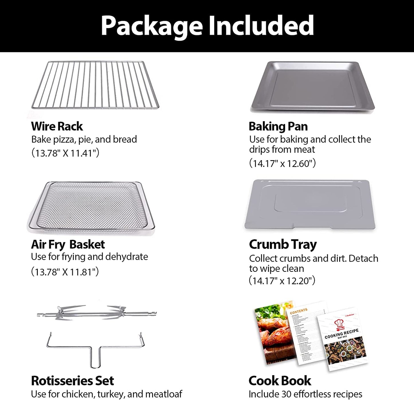 32QT Extra Large Air Fryer, 19-In-1 Air Fryer Toaster Oven Combo with Rotisserie and Dehydrator, Digital Convection Oven Countertop Airfryer Fit 13" Pizza, 6 Accessories, 1800W, Black