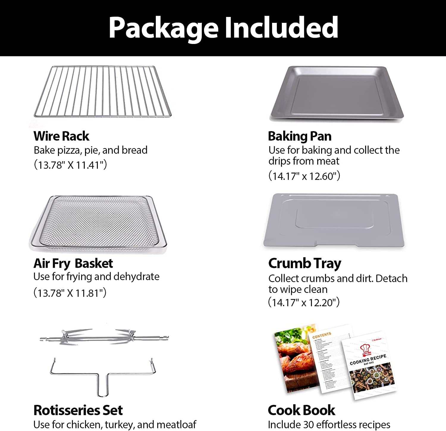 32QT Extra Large Air Fryer, 19-In-1 Air Fryer Toaster Oven Combo with Rotisserie and Dehydrator, Digital Convection Oven Countertop Airfryer Fit 13" Pizza, 6 Accessories, 1800W, Black