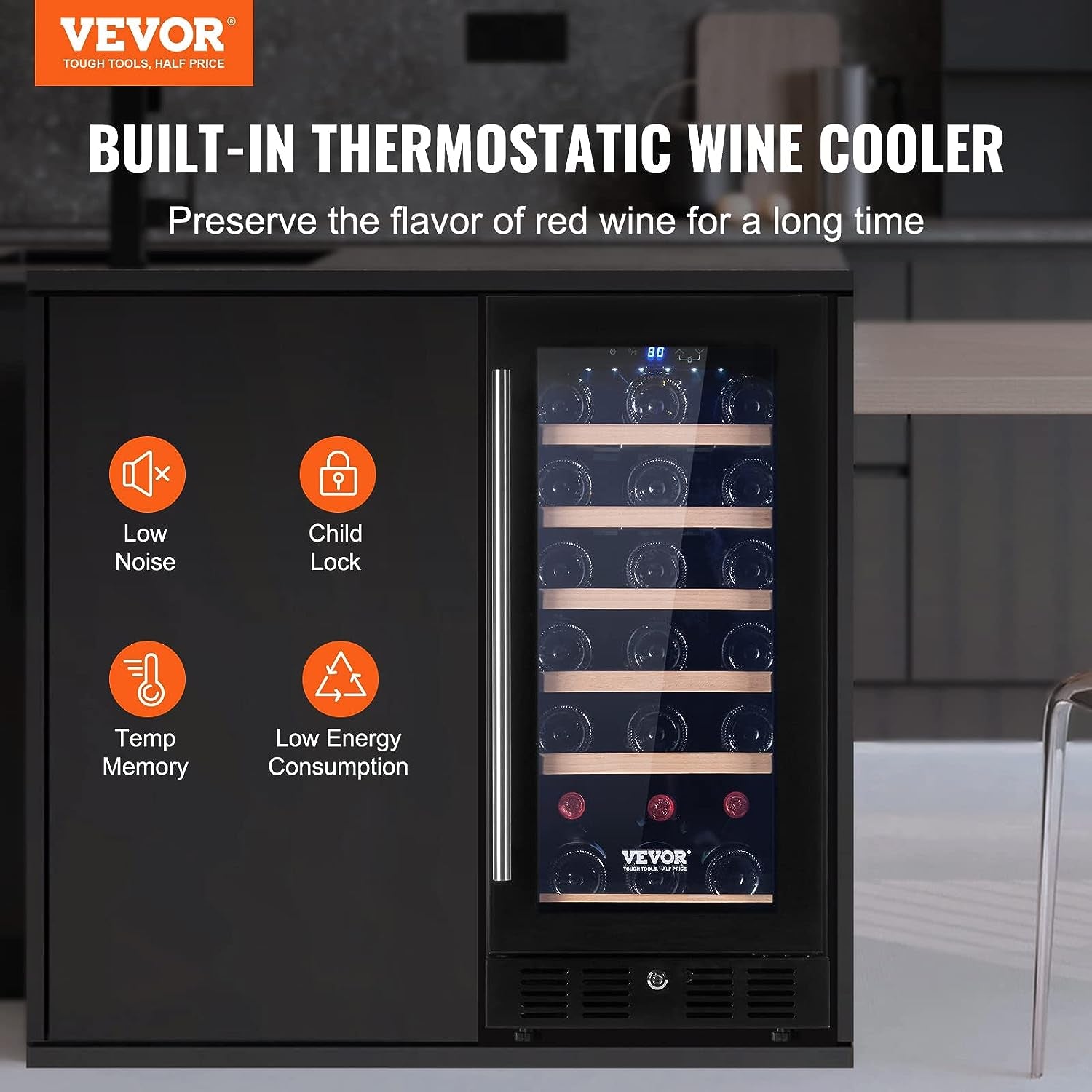 30 Bottles Freestanding Wine Refrigerator Beverage Cooler with Blue LED Light, Black