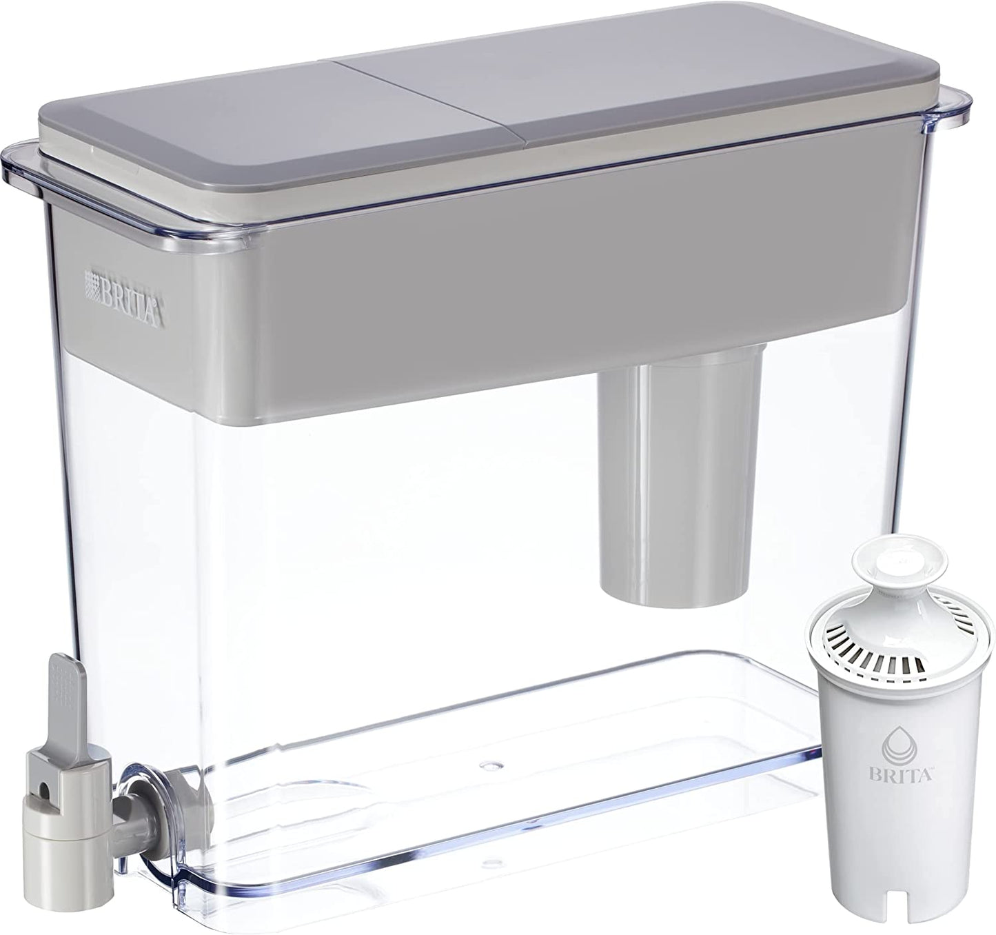 XL Water Filter Dispenser for Tap and Drinking Water with 1 Standard Filter, Lasts 2 Months, 27-Cup Capacity, BPA Free, Grey