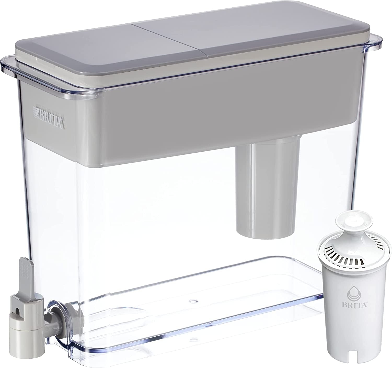 XL Water Filter Dispenser for Tap and Drinking Water with 1 Standard Filter, Lasts 2 Months, 27-Cup Capacity, BPA Free, Grey