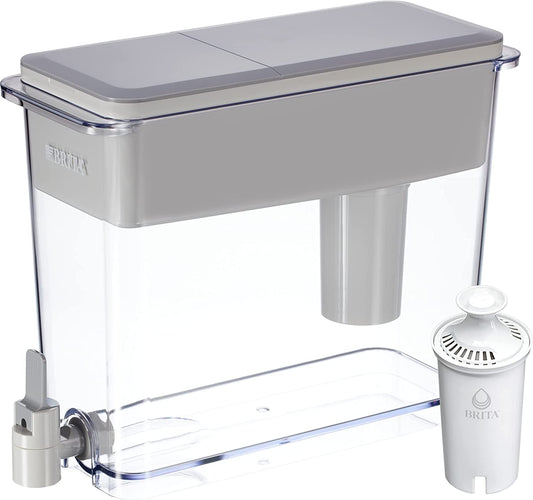 XL Water Filter Dispenser for Tap and Drinking Water with 1 Standard Filter, Lasts 2 Months, 27-Cup Capacity, BPA Free, Grey