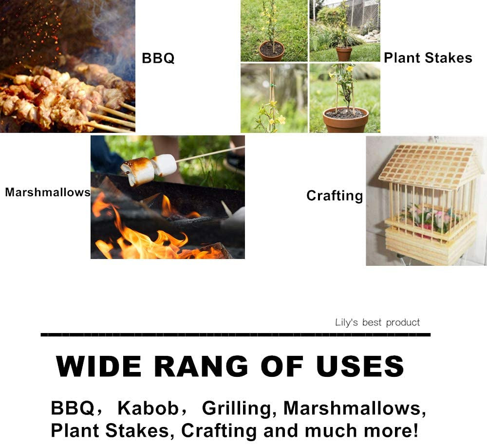 16" Natural Bamboo Skewers Sticks for Bbq，Kabob，Grilling，Barbecue，Kitchen，Roasting，Marshmallows，Plant Stakes，Crafting.Φ=4Mm, More Size Choices 6"/8"/10"/12"/14"/30"(100 PCS)