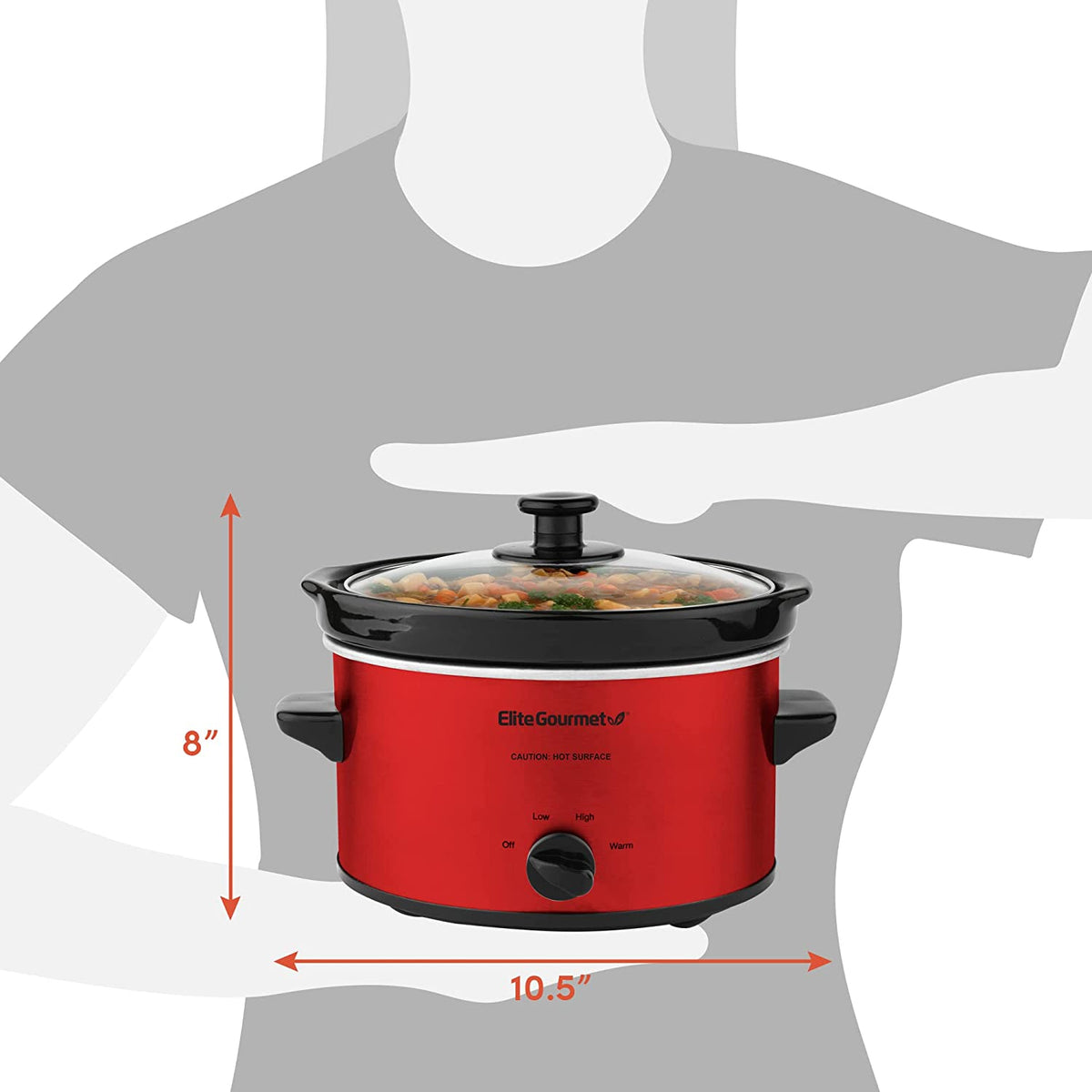 Elite Gourmet MST-275XR Electric Oval Slow Cooker, Adjustable Temp, Entrees, Sauces, Stews & Dips, Dishwasher Safe Glass Lid & Crock (2 Quart, Metallic Red)