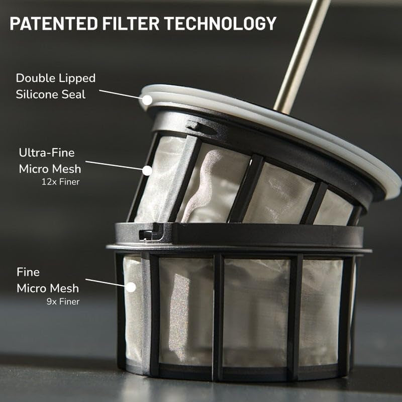 - P7 French Press - Double Walled Stainless Steel Insulated Coffee and Tea Maker with Micro-Filter - Keep Drinks Hotter for Longer, Perfect for Home (Matte White, 32 Oz)