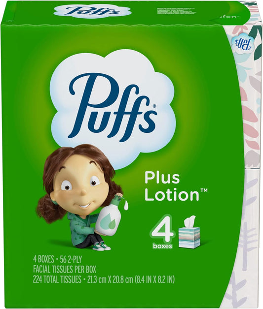 plus Lotion Facial Tissues, Cube, 4 Boxes (56 Count Each)