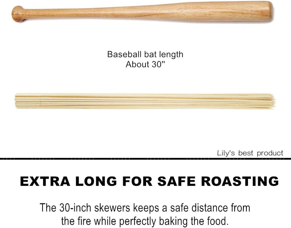 30" Natural Bamboo Skewers Sticks for Marshmallows，S'Mores，Bbq，Kabob，Grilling，Barbecue，Roasting，Camping.More Size Choices 6"/8"/10"/12"/14"/36"(100 PCS)