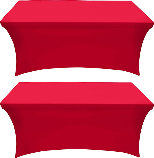 Spandex Tablecloth 2 Pack [6FT, Red] Tight, Fitted, Washable and Wrinkle Resistant Stretch Rectangular Patio Table Cover for Event, Wedding, Banquet & Parties [72Lx30Wx30H Inch]