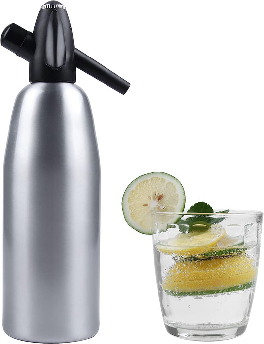 Soda Siphon, Upgraded 1L Soda Water Siphon Portable Soda Maker Seltzer Water Maker Seltzer Siphon Bottle Kit for Home Bar Club Making Soda Water DIY Soda Drinks (Silver)