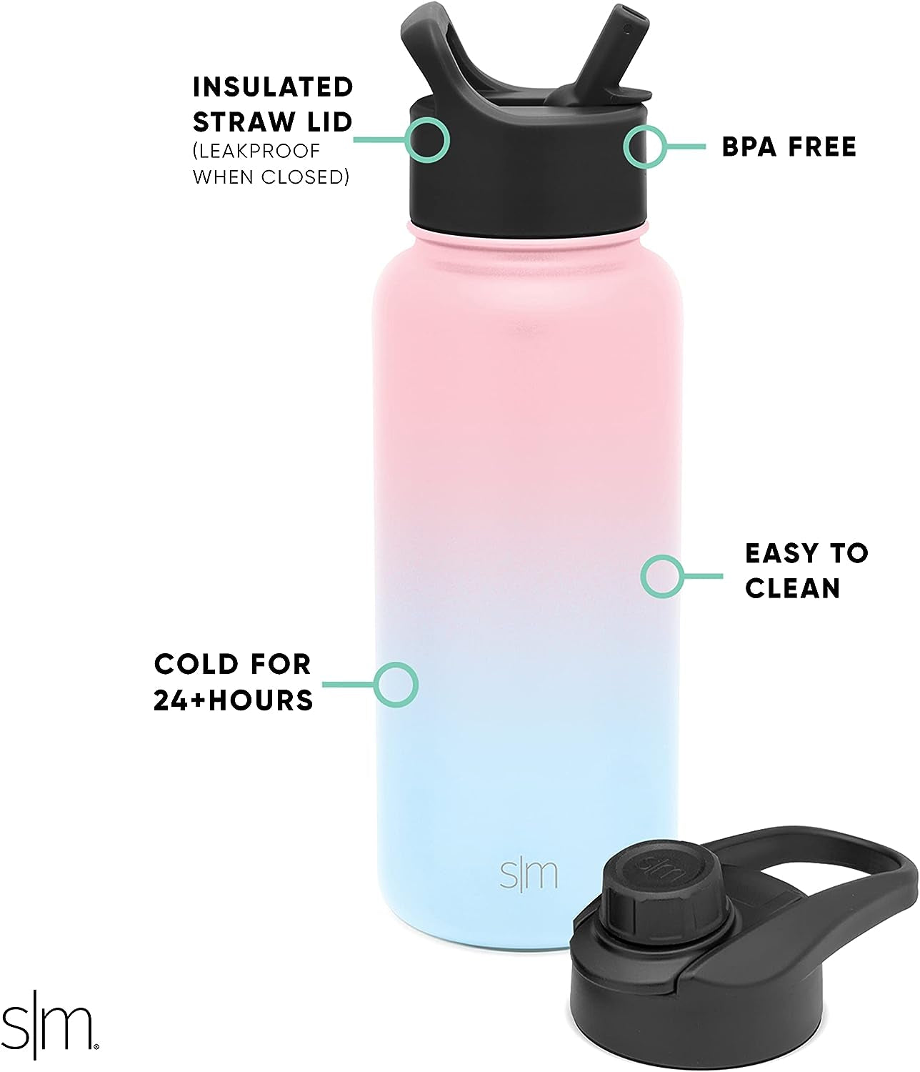 Water Bottle with Straw and Chug Lid Vacuum Insulated Stainless Steel Metal Thermos Bottles | Reusable Leak Proof Bpa-Free Flask for Gym, Sports| Summit Collection | 32Oz, Sweet Taffy