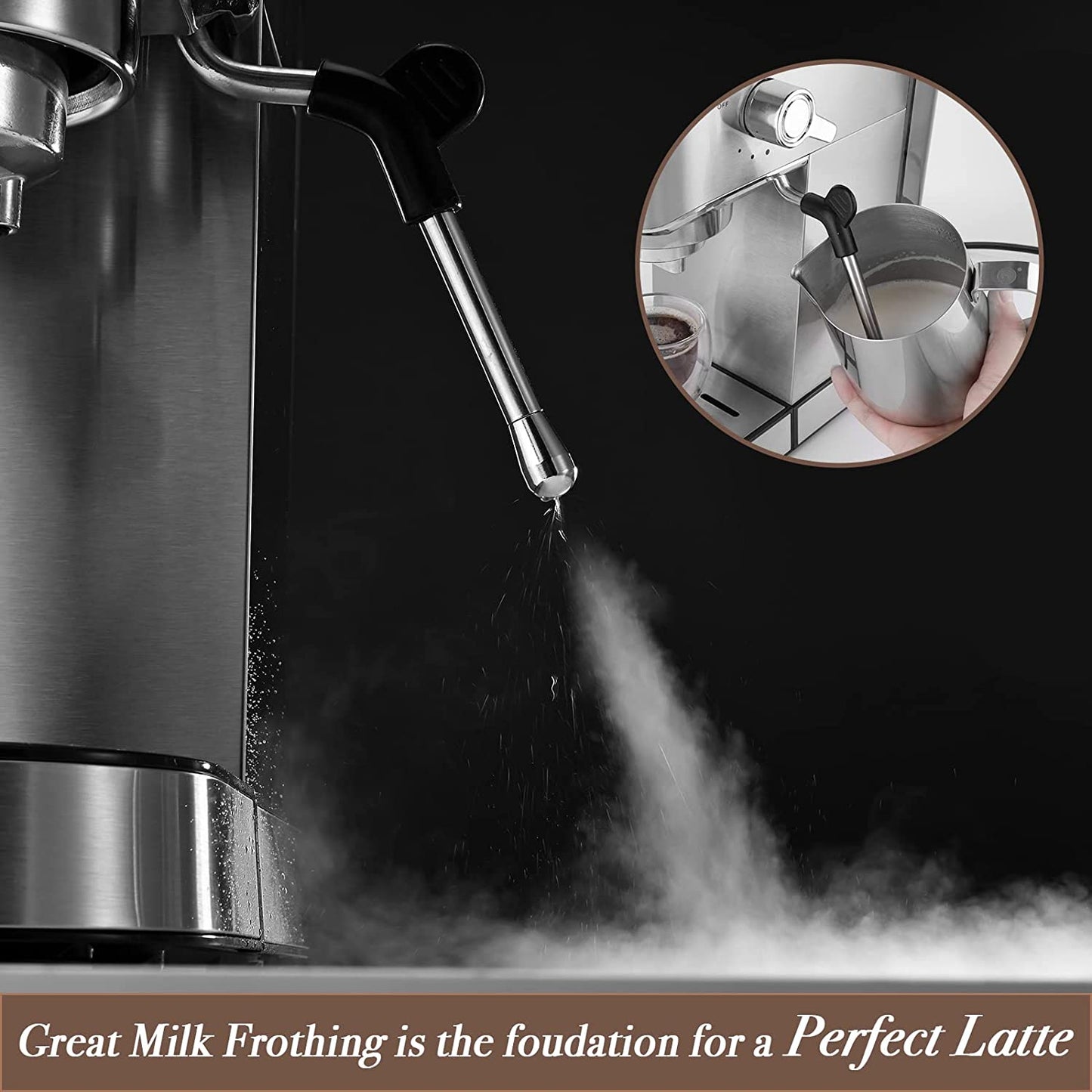 20 Bar Espresso Machine, Professional Cappuccino Maker with Milk Frother Steam Wand, Brushed Stainless Steel Coffee Machine 37 Oz Removable Water Reservoir, 1350W