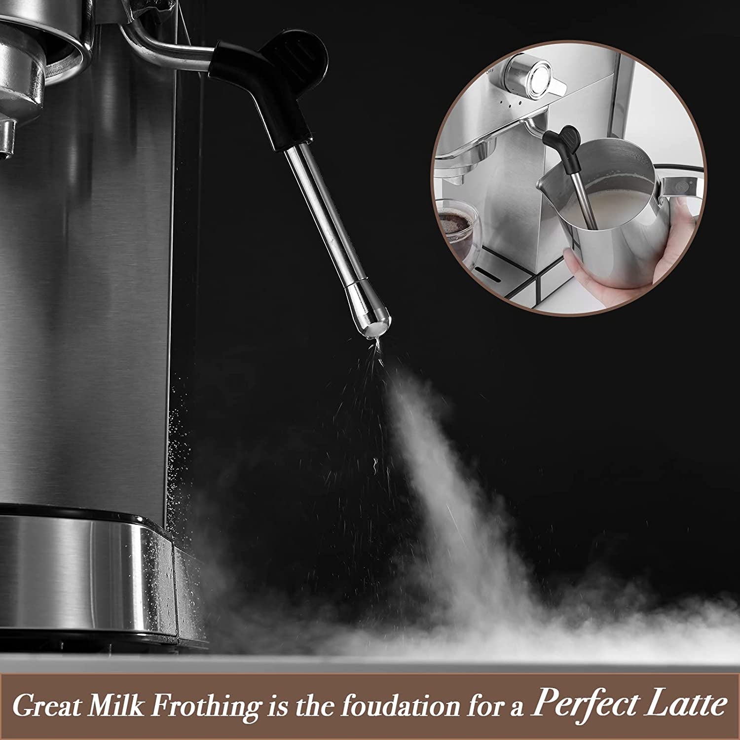 20 Bar Espresso Machine, Professional Cappuccino Maker with Milk Frother Steam Wand, Brushed Stainless Steel Coffee Machine 37 Oz Removable Water Reservoir, 1350W