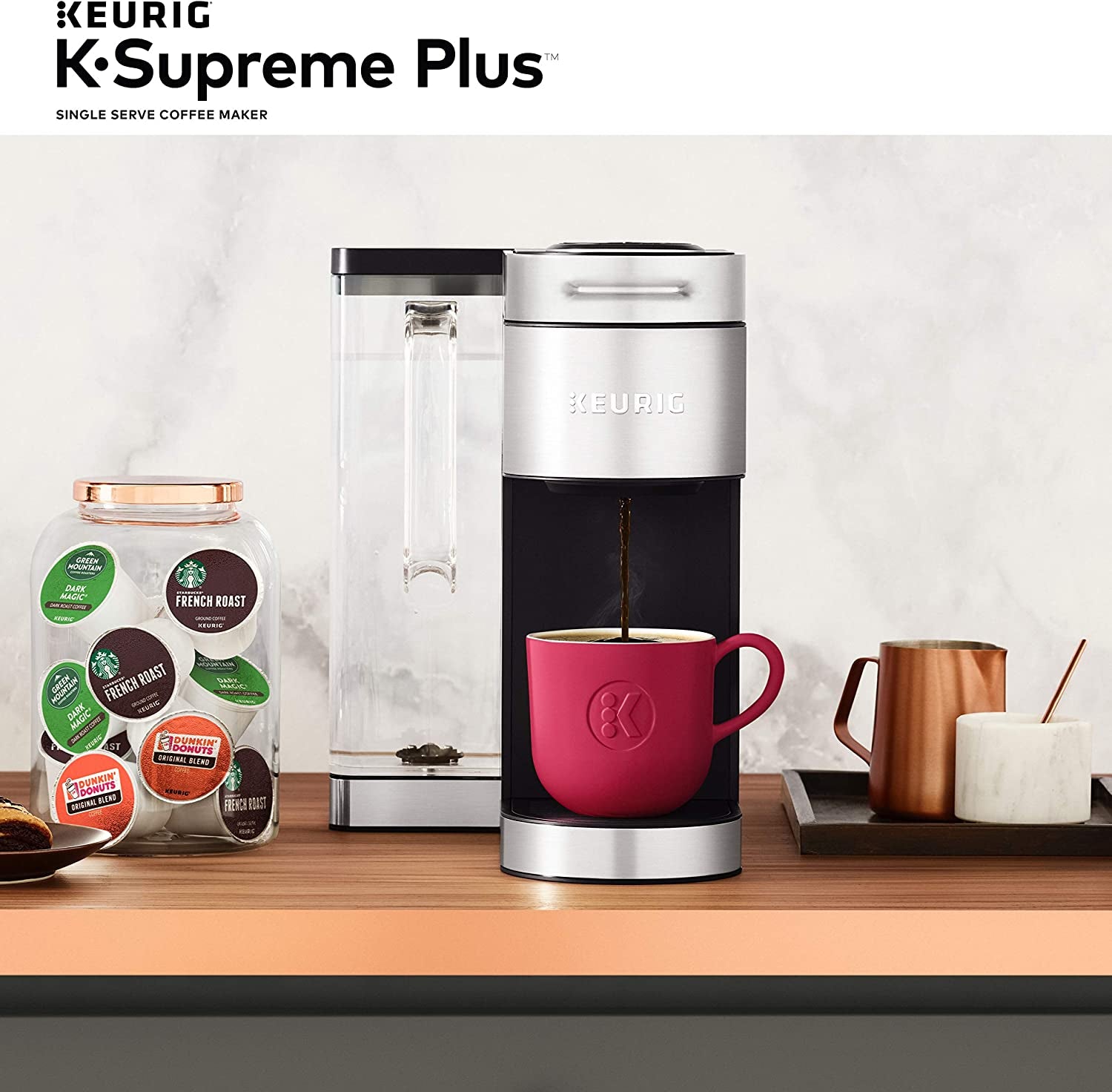® K-Supreme plus Single Serve K-Cup Pod Coffee Maker, Multistream Technology, Stainless Steel