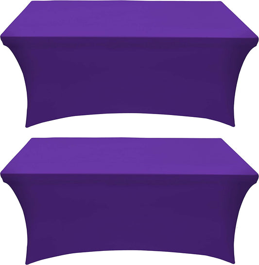 Spandex Tablecloth 2 Pack [6FT, Purple] Tight, Fitted, Washable and Wrinkle Resistant Stretch Rectangular Patio Table Cover for Event, Wedding, Banquet & Parties [72Lx30Wx30H Inch]