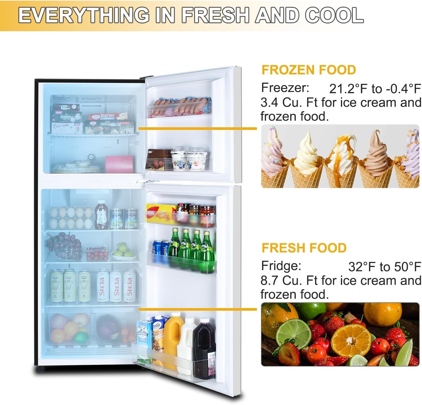 12.1 CU' Refrigerator with Freezer, Apartment Size Refrigerator Top Freezer, 2 Door Fridge with Adjustable Thermostat Control, Freestanding, Door Swing, Stainless Steel (FR 1202 SL)