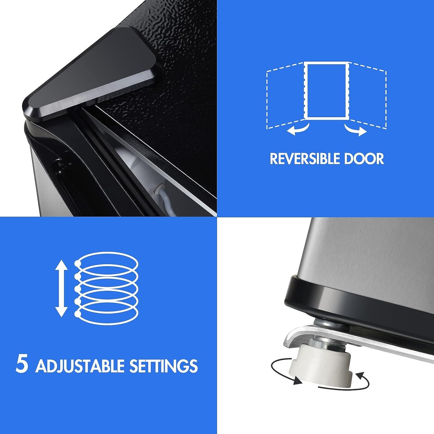 1.7 Cu.Ft Mini Fridge with Freezer, Adjustable Thermostat, Energy Saving, Low Noise, Single Door Compact Refrigerator for Dorm, Office, Bedroom, Stainless- FR17