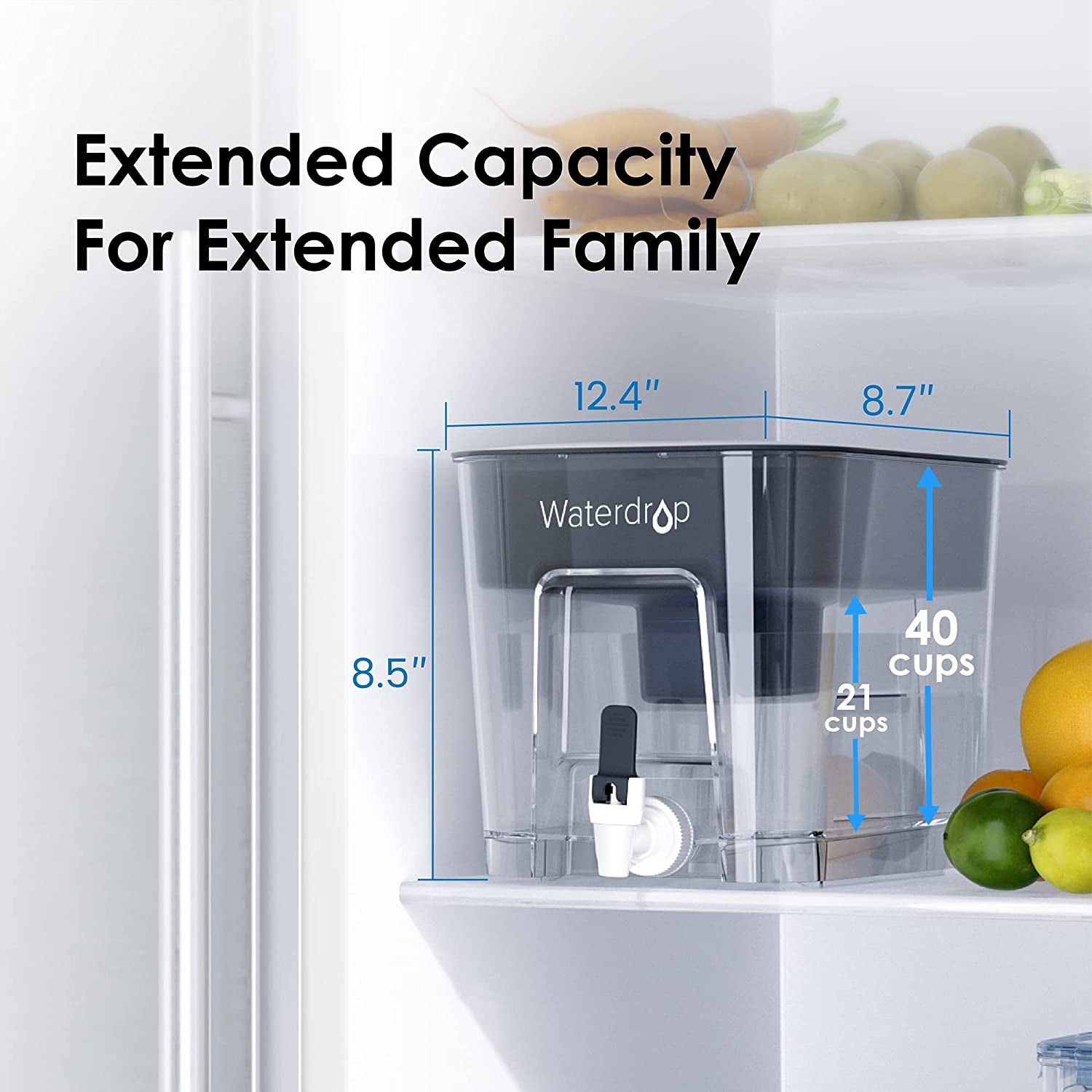 200-Gallon Long-Life 40-Cup Water Filter Dispenser with 1 Filter, 5X Times Lifetime, Reduces Chlorine and More, BPA Free, Black